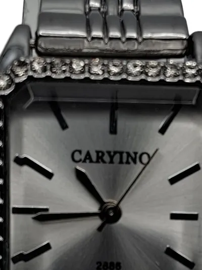 CARYINO Damen Armbanduhr Silber Edelstahl Strass Elegant Rechteckig
