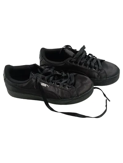 PUMA Damen Sneaker Low Satin Schwarz Gr. 37 Schnürung Sportschuhe