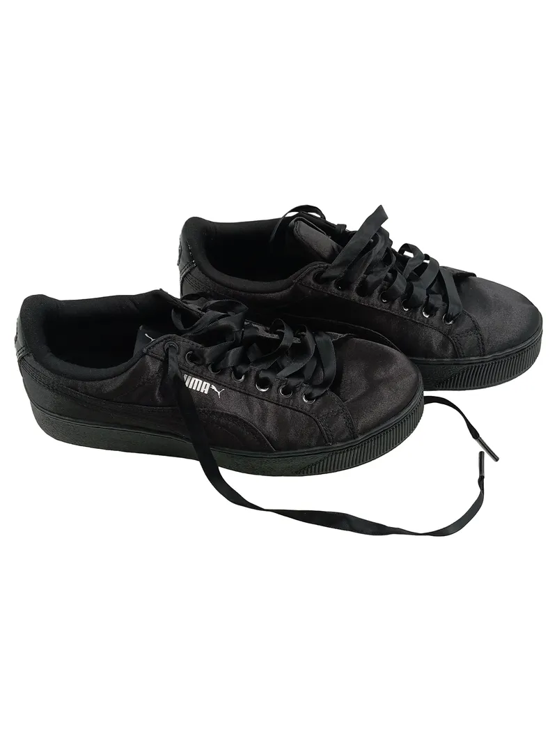 PUMA Damen Sneaker Low Satin Schwarz Gr. 37 Schnürung Sportschuhe 1