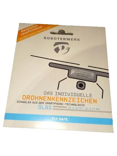 Roboterwerk Drohnenkennzeichen Glas individuell 30x10mm 31x19mm FLY SAFE