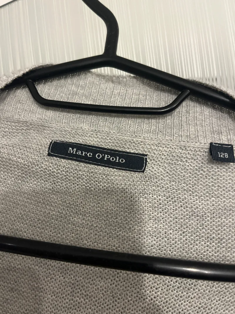 Marc O'Polo Strickjacke Kinder Gr. 128 Grau Baumwolle Leinen 2