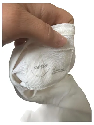 AERIE Damen T-Shirt Weiß Gr. S Basic Baumwolle V-Ausschnitt
