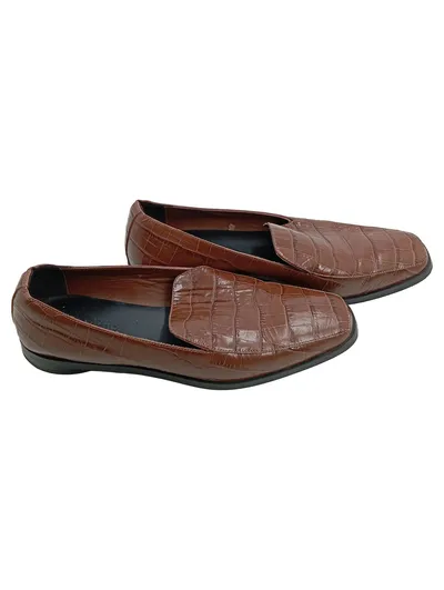 Everlane Damen Slipper Loafer Kroko-Optik Braun Leder Gr. 39 Italy