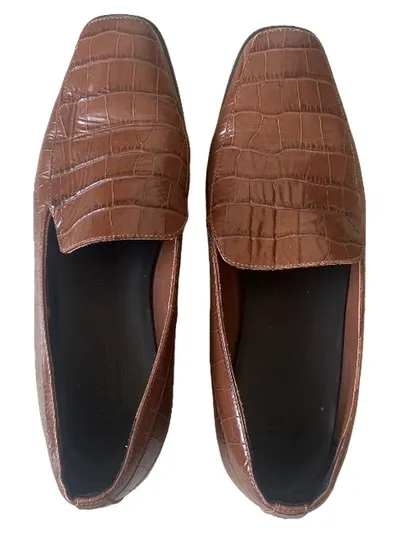 Everlane Damen Slipper Loafer Kroko-Optik Braun Leder Gr. 39 Italy