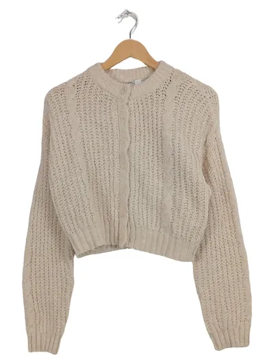 Topshop Strickjacke Damen Gr. 36/38 Beige Cropped Zopfmuster Cardigan
