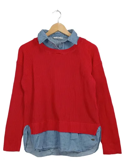 EDC Damen Pullover mit Hemd-Einsatz Rot Gr. M Baumwolle Casual