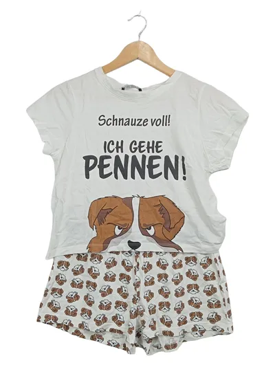 Blind Date Damen Schlafanzug Set Hunde Motiv Gr. 36/S Weiß Baumwolle
