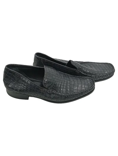 Emporio Armani Herren Slipper Mokassin Kroko-Optik Schwarz Gr. 41