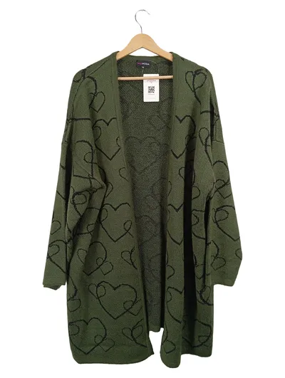 MIAMODA Damen Strickjacke Cardigan Herzmuster Oliv Gr. 54 3XL