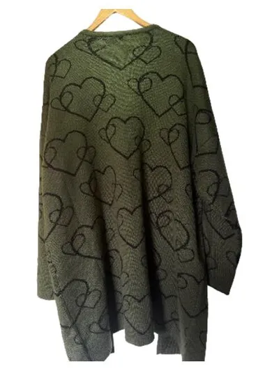 MIAMODA Damen Strickjacke Cardigan Herzmuster Oliv Gr. 54 3XL