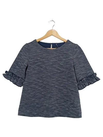 Banana Republic Damen T-Shirt Bluse Gr. XS Blau Meliert Rüschen
