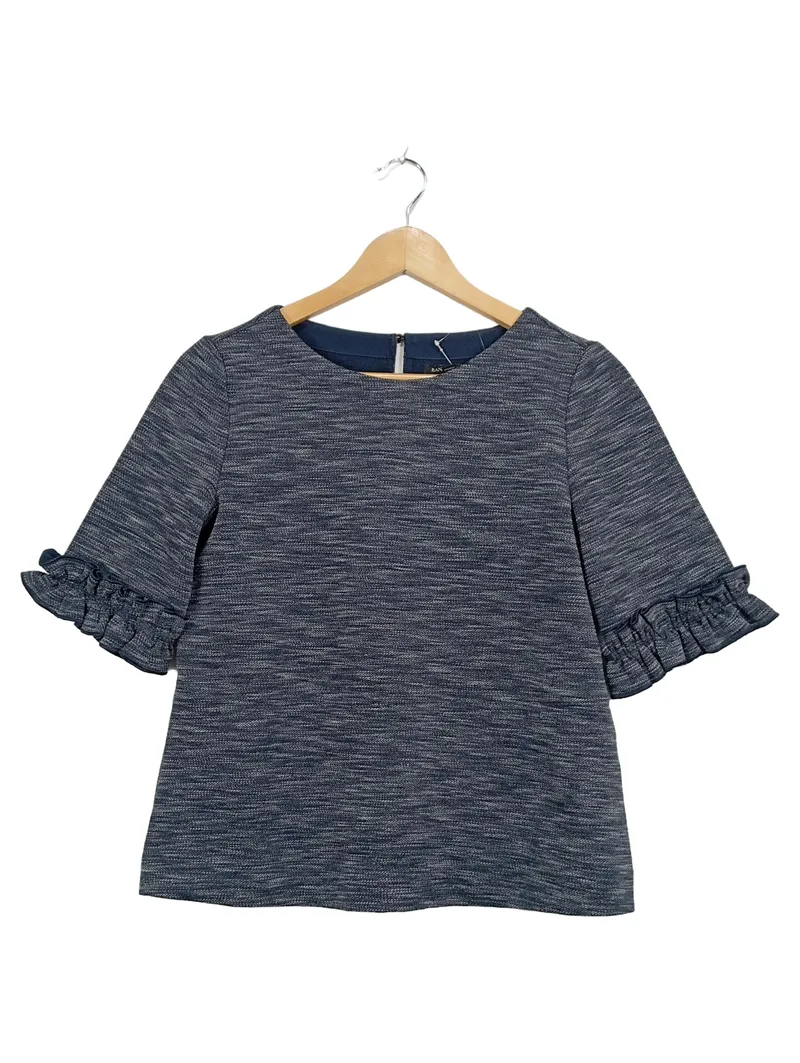 Banana Republic Damen T-Shirt Bluse Gr. XS Blau Meliert Rüschen 1