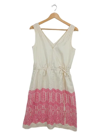 Banana Republic Damen Sommerkleid Seide XS Ethno Stickerei Beige Pink