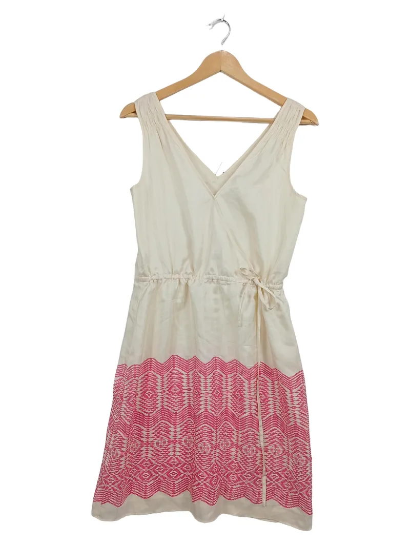 Banana Republic Damen Sommerkleid Seide XS Ethno Stickerei Beige Pink 2