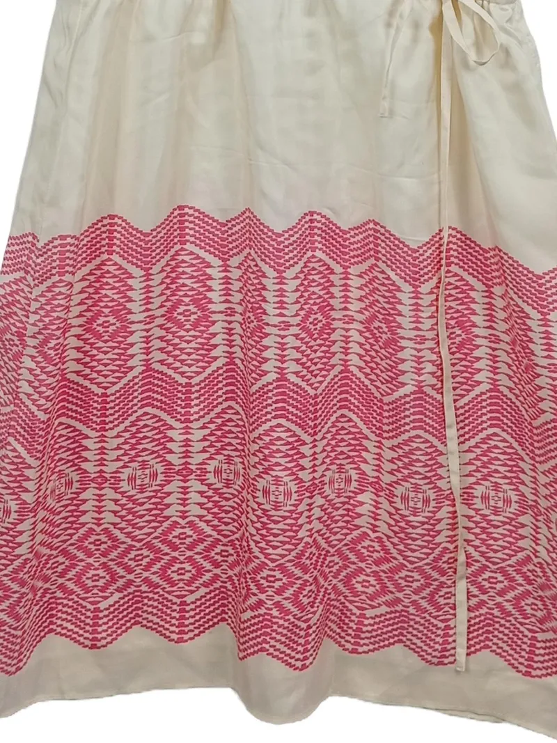 Banana Republic Damen Sommerkleid Seide XS Ethno Stickerei Beige Pink 4