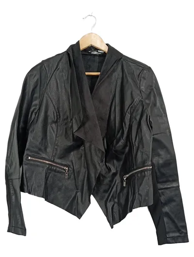 Blind Date Damen Kunstlederjacke Wasserfall Biker Schwarz Gr. 38/M