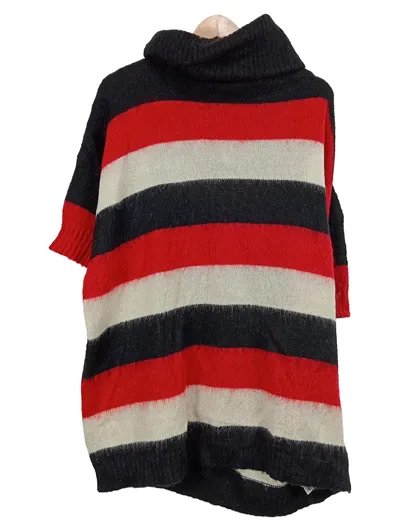 Diesel Damen Pullover Rollkragen Gestreift Mohair Mix Gr. L Rot Schwarz