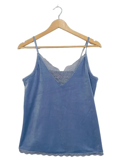 Hunkemöller Damen Unterhemd Top mit Spitze Blau Größe L Träger