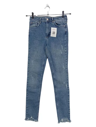 Unique Destroyed Jeans Damen W29 Blau Skinny Fransensaum Stretch