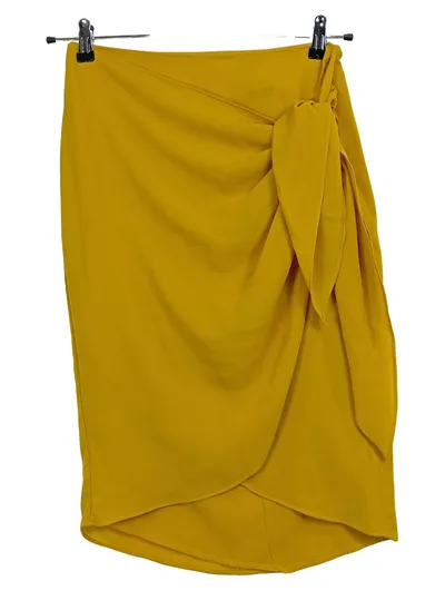 ZARA Wickelrock Damen Gr. S/36 Gelb Gerafft Schleife Midi