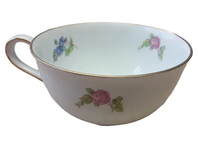 Heinrich Porzellan Tasse Vintage Blumenmuster Weiß Goldrand 10cm