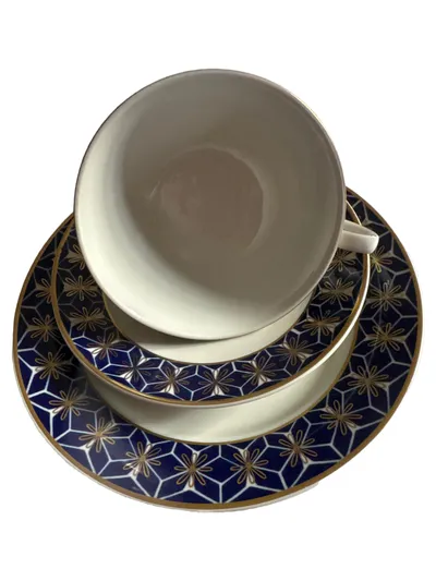 CP Lettin Echt Kobalt Tasse Untertasse Teller 3-tlg Porzellan Blau