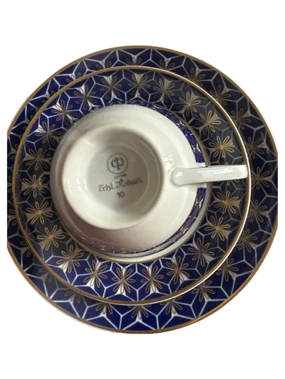 CP Lettin Echt Kobalt Tasse Untertasse Teller 3-tlg Porzellan Blau