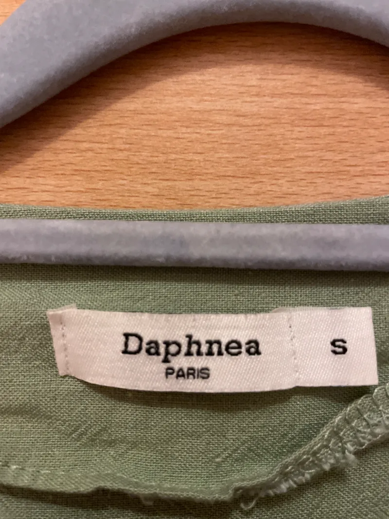 DAPHNEA PARIS Damen Blusenkleid Gr. S Grün Leinen Viskose Knopfleiste 2