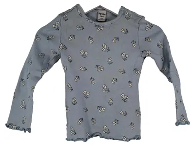 dopodopo Baby Langarmshirt Gr. 92 Blau Blumenmuster Rippstrick Mädchen