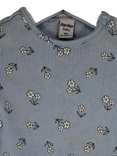 dopodopo Baby Langarmshirt Gr. 92 Blau Blumenmuster Rippstrick Mädchen