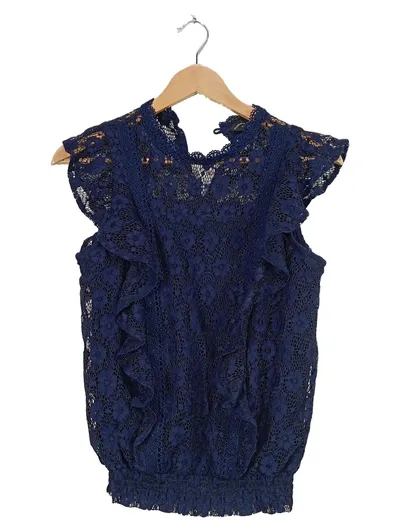 Dorothy Perkins Damen Bluse Gr. 36 Blau Spitze Rüschen Feminin