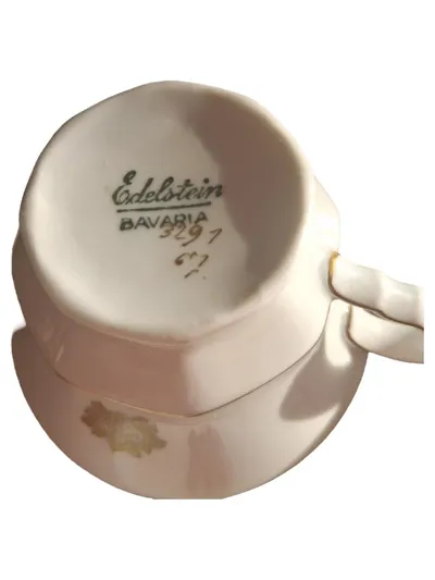 Edelstein Bavaria Tasse mit Untertasse Porzellan Gold Rot Blumen Vintage