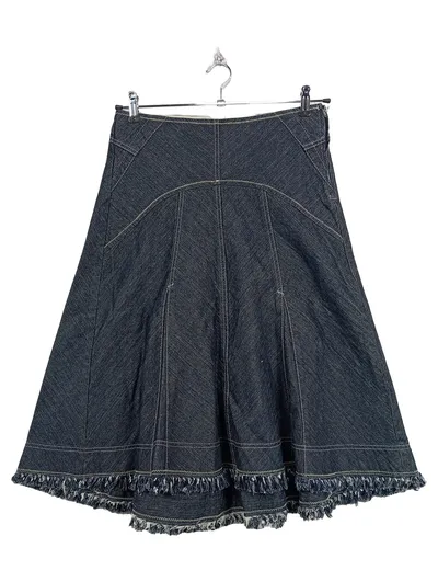 Stefanel Damen Jeansrock Gr. 38 Blau Fransen A-Linie Baumwolle