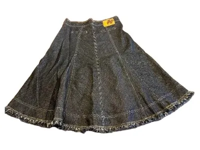 Stefanel Damen Jeansrock Gr. 38 Blau Fransen A-Linie Baumwolle