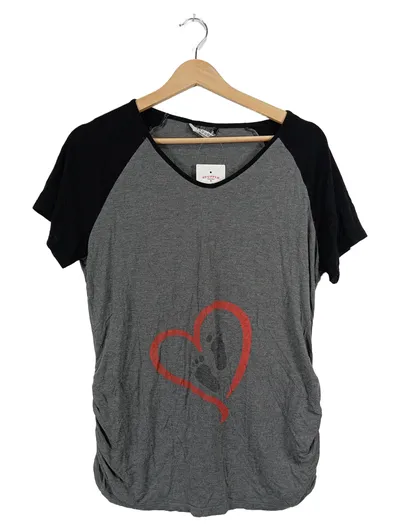 Ekouaer Umstandsshirt Damen Gr. L Grau Schwarz Herz-Print Raglan
