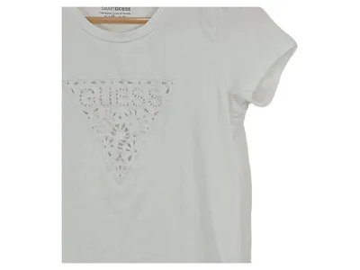 Guess Damen T-Shirt Gr. M Weiß Lochmuster Baumwolle Casual Alltag