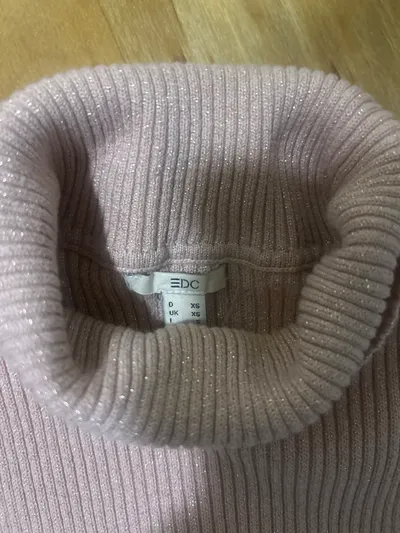 EDC Damen Rollkragenpullover Rippstrick Glitzer Rosa Gr. XS