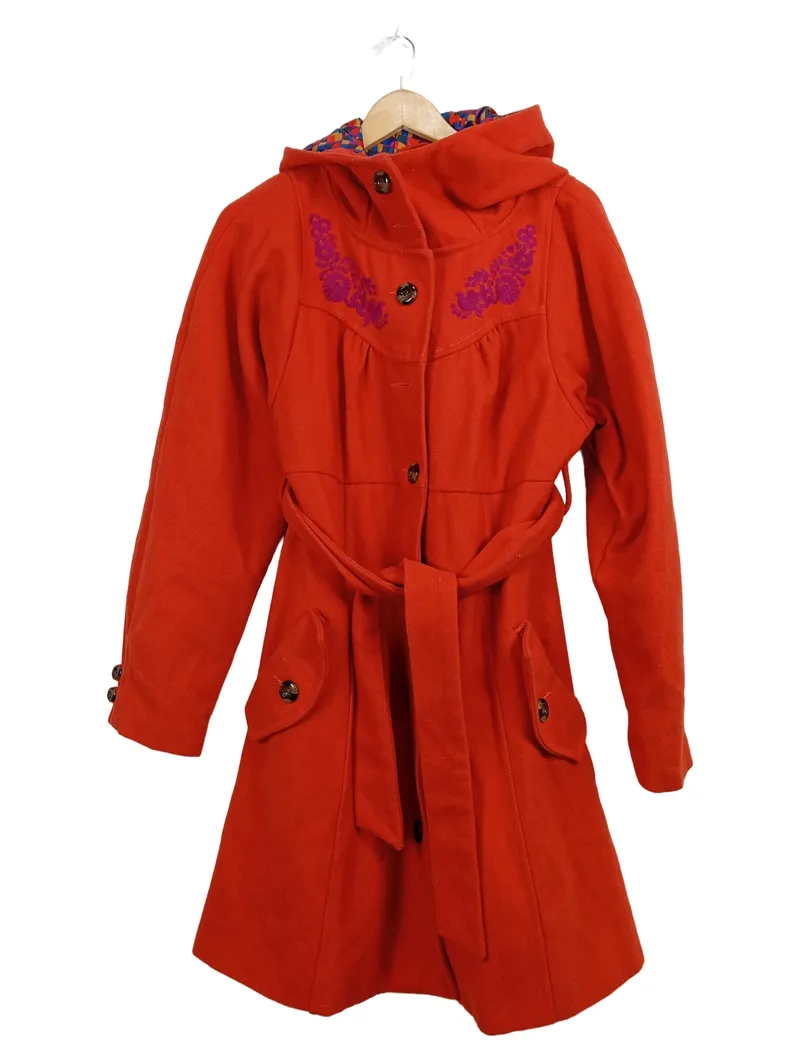 Blutsgeschwister Leichter Mantel Damen Kapuze Stickerei Orange L 42 1