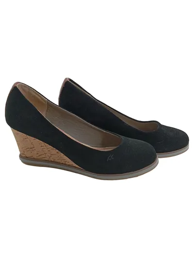 MEXX Damen Pumps Keilabsatz Schwarz Wildleder Kork Gr. 39