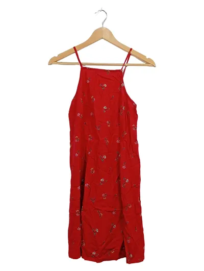 Hollister Damen Sommerkleid Trägerkleid Blumen Rot Gr. S Viskose