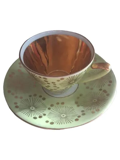 Bavaria Porzellan Mokkatasse Untertasse Gold Grün Vintage 50er Jahre