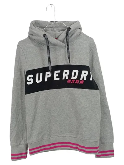 Superdry Damen Kapuzenpullover Hoodie Gr. 36/S Grau Logo Pink