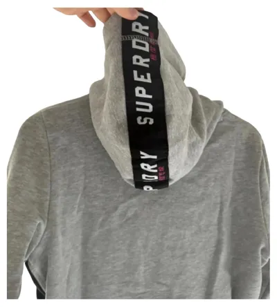 Superdry Damen Kapuzenpullover Hoodie Gr. 36/S Grau Logo Pink
