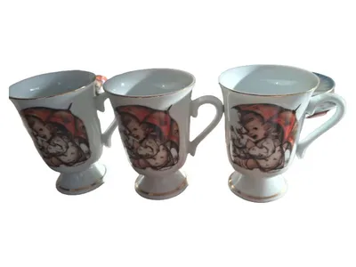 3x Reutter Porzellan M.I. Hummel Tasse Umbrella Girl Goldrand