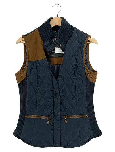 ZARA BASIC Steppweste Damen Gr. M Blau Gesteppt Wildleder-Akzente