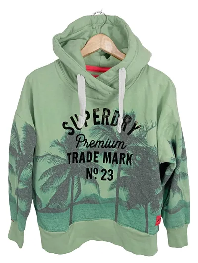 Superdry Damen Kapuzenpullover Premium Trade Mark Gr. XL Grün Palmen
