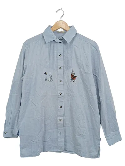 Landhaus C&A Trachtenbluse Damen Gr. 38 Hellblau Entenmotiv Stickerei