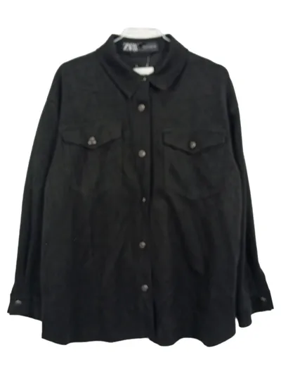 ZARA Damen Hemdjacke Shacket Schwarz Gr. S Wildlederoptik Druckknöpfe