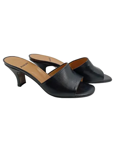 Audley Damen Mules Pumps Leder Schwarz Gr. 38 Absatz Elegant