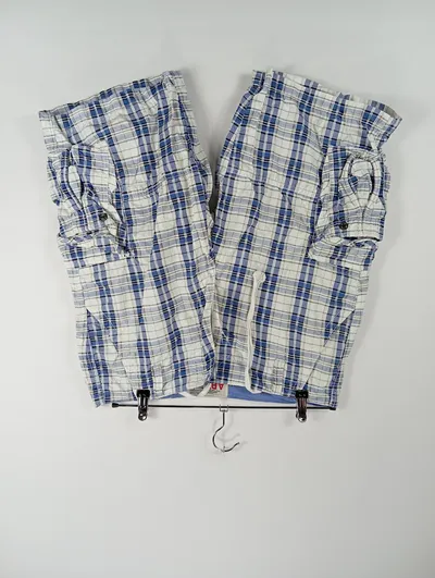 Artist Herren Cargo Shorts kariert blau weiß Gr. 34 Baumwolle